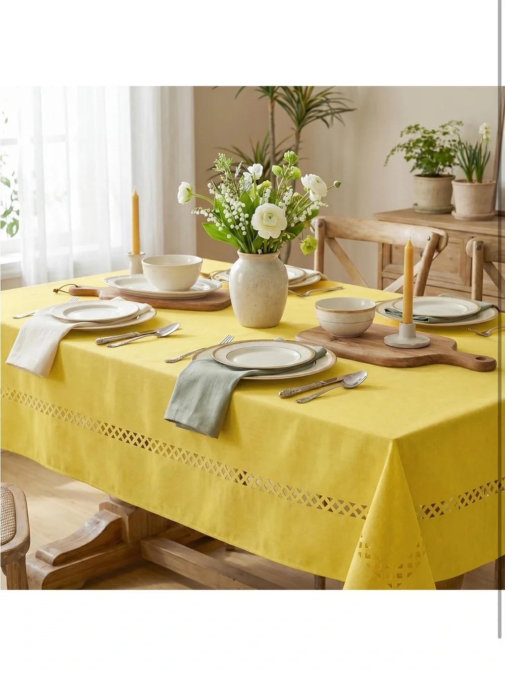 NEW Horaldaily Yellow Rectangle Tablecloth with Cutouts, Farmhouse Style